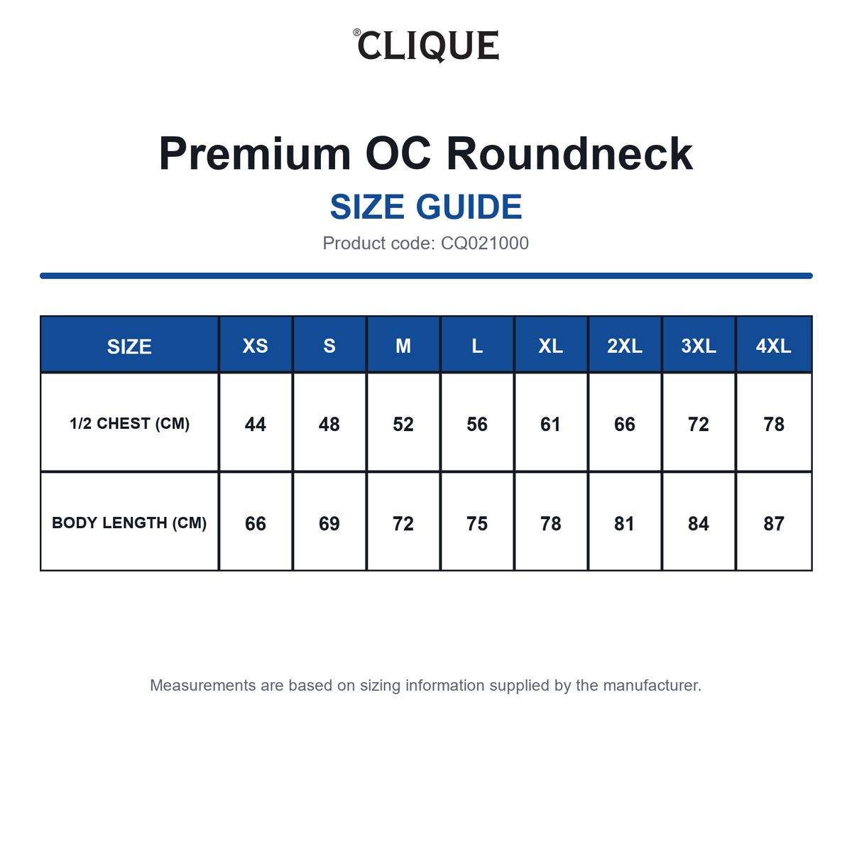 CQ021000 Clique Premium OC Roundneck size guide (CQ021000)