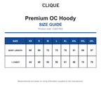 CQ021002 Clique Premium OC Hoody size guide (CQ021002)