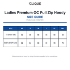 CQ021005 Clique Ladies Premium OC Full Zip Hoody size guide (CQ021005)