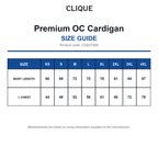 CQ021006 Clique Premium OC Cardigan size guide (CQ021006)
