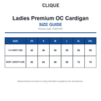 CQ021007 Clique Ladies Premium OC Cardigan size guide (CQ021007)