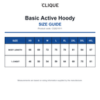 CQ021011 Clique Basic Active Hoody size guide (CQ021011)