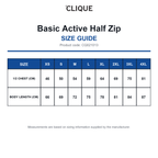 CQ021013 Clique Basic Active Half Zip size guide (CQ021013)