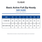 CQ021014 Clique Basic Active Full Zip Hoody size guide (CQ021014)