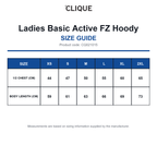 CQ021015 Clique Ladies Basic Active FZ Hoody size guide (CQ021015)