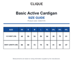 CQ021016 Clique Basic Active Cardigan size guide (CQ021016)