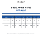 CQ021017 Clique Basic Active Pants size guide (CQ021017)