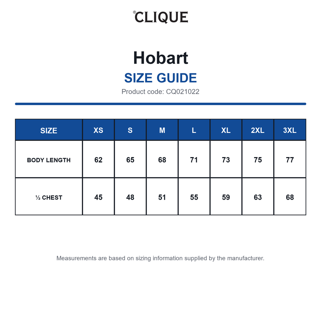 CQ021022 Clique Hobart size guide (CQ021022)