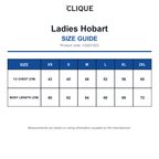 CQ021023 Clique Ladies Hobart size guide (CQ021023)