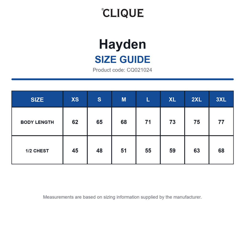 CQ021024 Clique Hayden size guide (CQ021024)