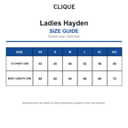 CQ021025 Clique Ladies Hayden size guide (CQ021025)