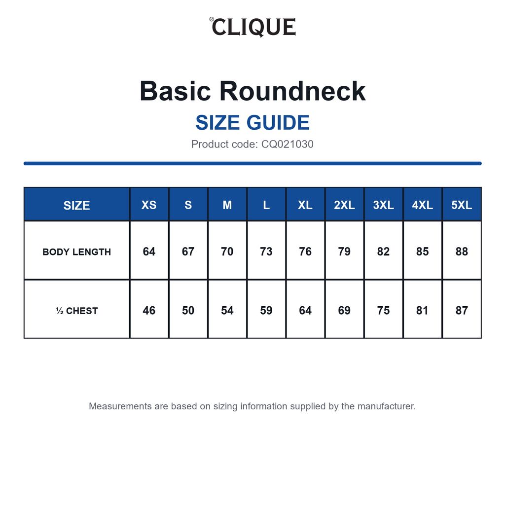 CQ021030 Clique Basic Roundneck size guide (CQ021030)