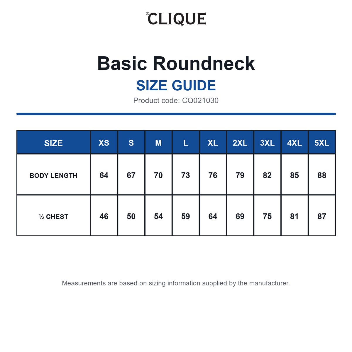 CQ021030 Clique Basic Roundneck size guide (CQ021030)