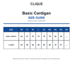 CQ021038 Clique Basic Cardigan size guide (CQ021038)