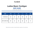 CQ021039 Clique Ladies Basic Cardigan size guide (CQ021039)