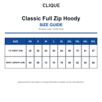 CQ021044 Clique Classic Full Zip Hoody size guide (CQ021044)