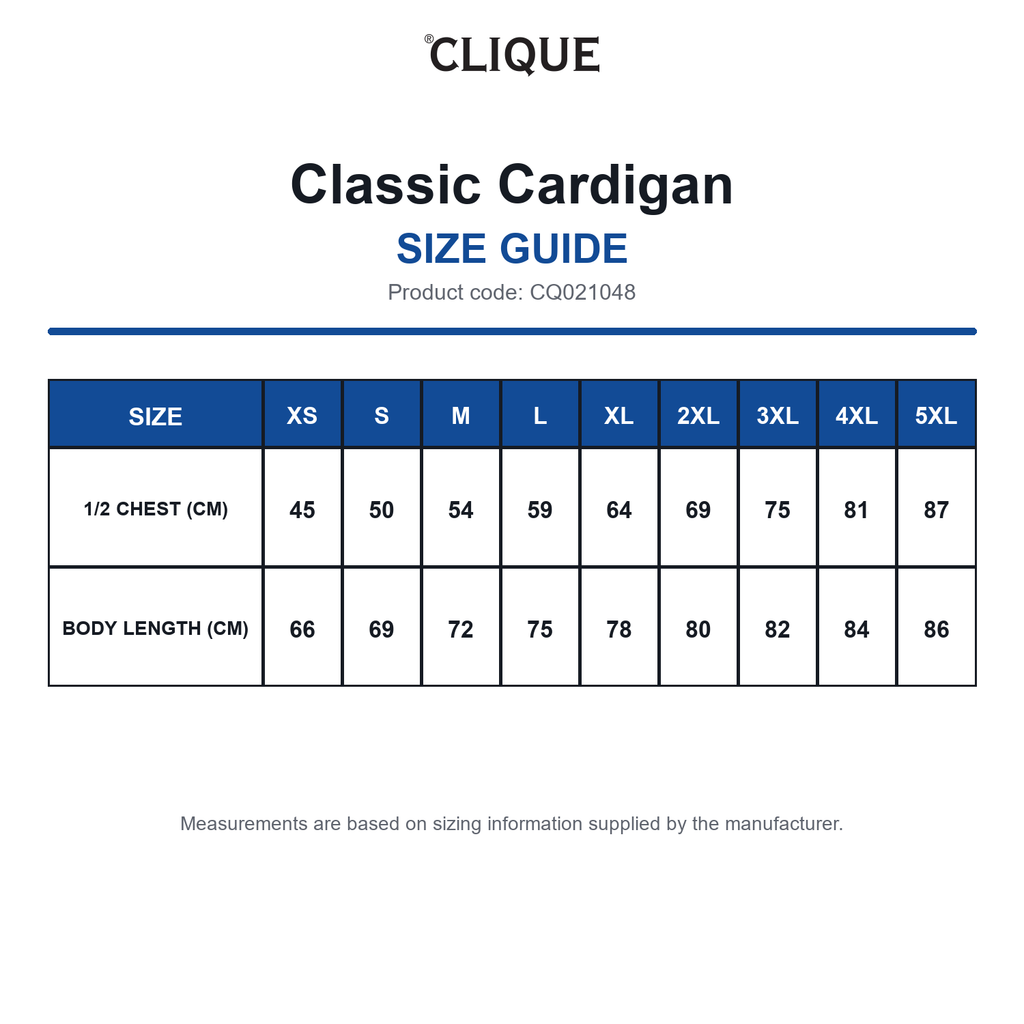 CQ021048 Clique Classic Cardigan size guide (CQ021048)