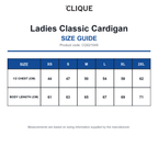CQ021049 Clique Ladies Classic Cardigan size guide (CQ021049)