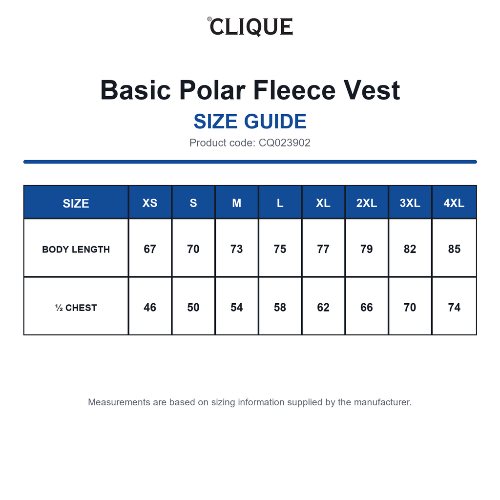 CQ023902 Clique Basic Polar Fleece Vest size guide (CQ023902)