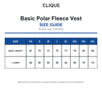 CQ023902 Clique Basic Polar Fleece Vest size guide (CQ023902)