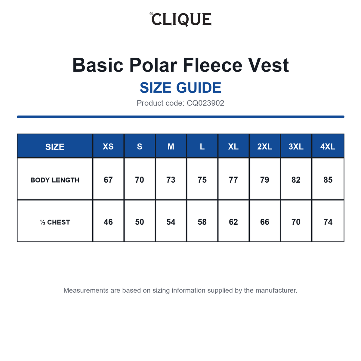 CQ023902 Clique Basic Polar Fleece Vest size guide (CQ023902)