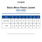 CQ023914 Clique Basic Micro Fleece Jacket size guide (CQ023914)