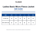CQ023915 Clique Ladies Basic Micro Fleece Jacket size guide (CQ023915)