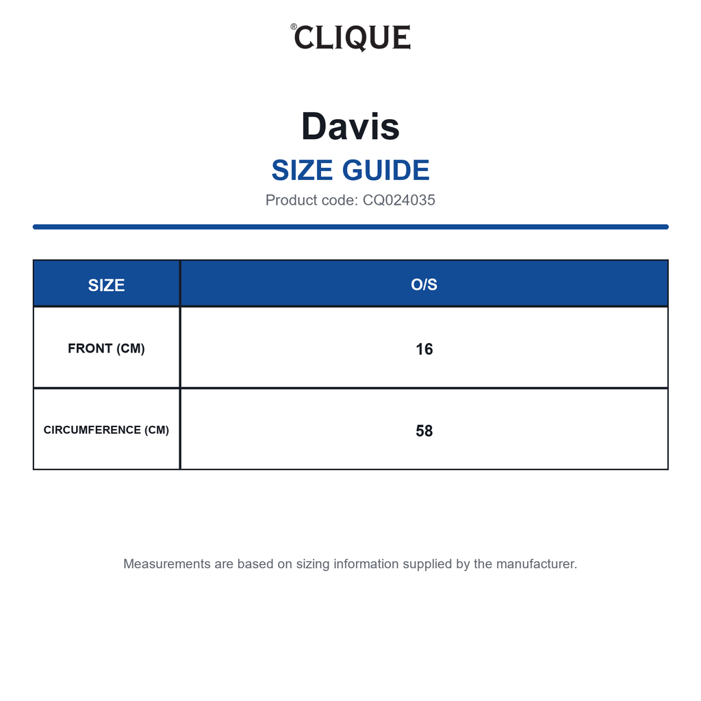 CQ024035 Clique Davis size guide (CQ024035)