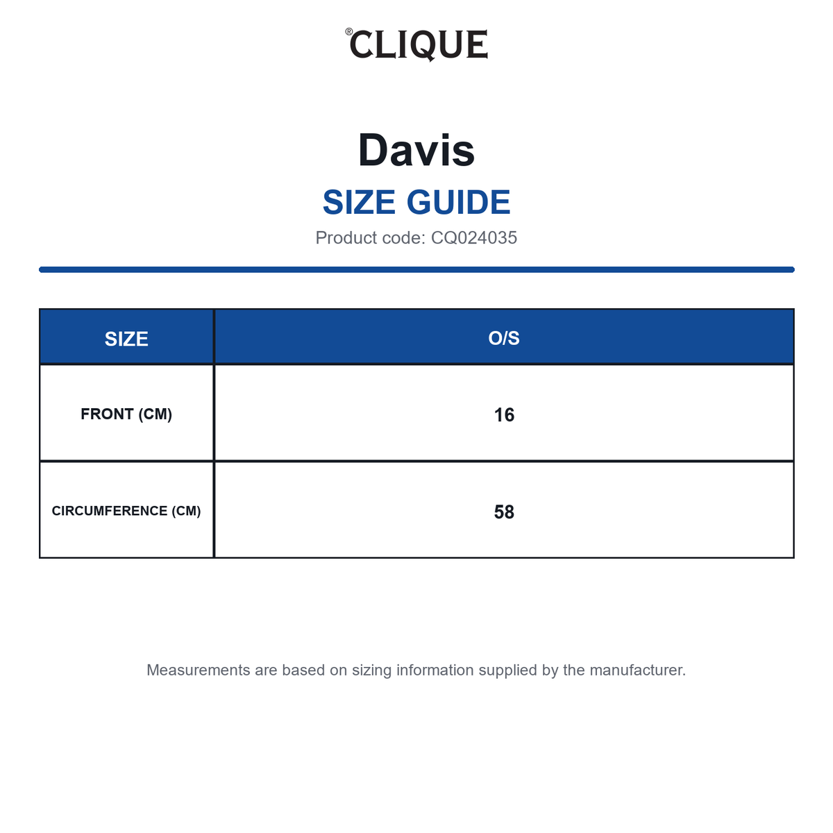 CQ024035 Clique Davis size guide (CQ024035)