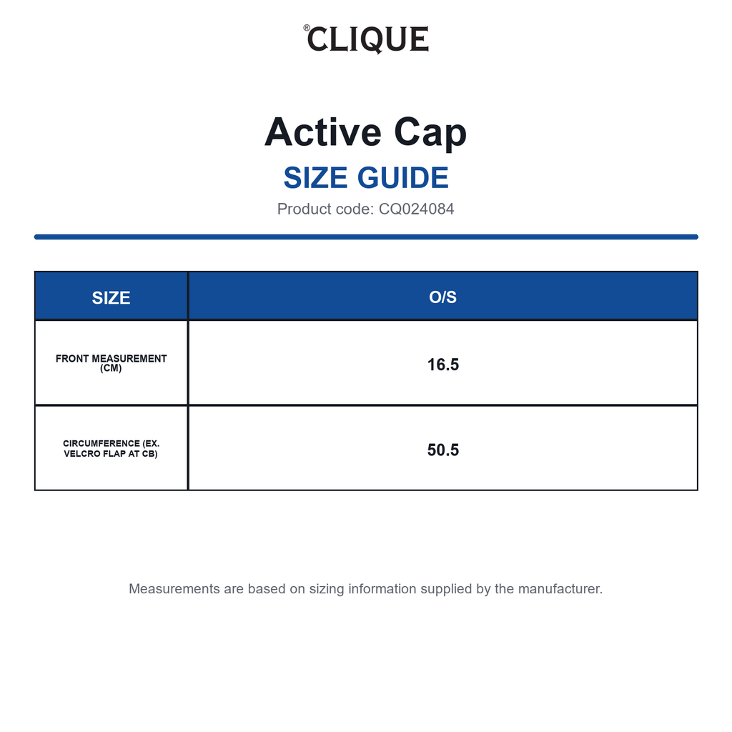 CQ024084 Clique Active Cap size guide (CQ024084)