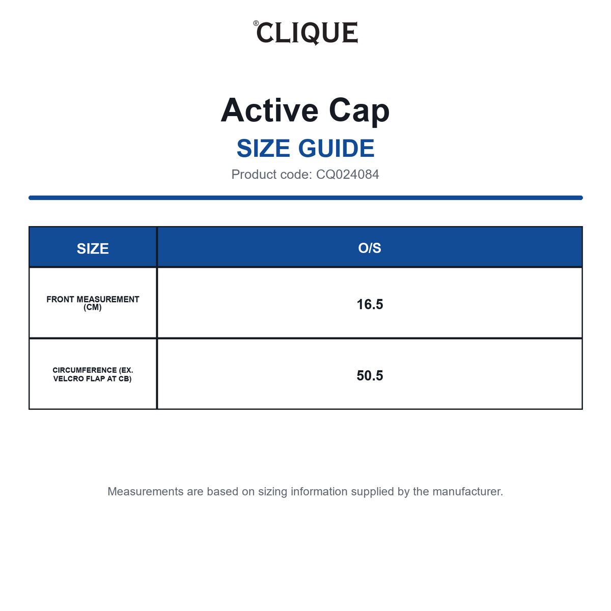 CQ024084 Clique Active Cap size guide (CQ024084)