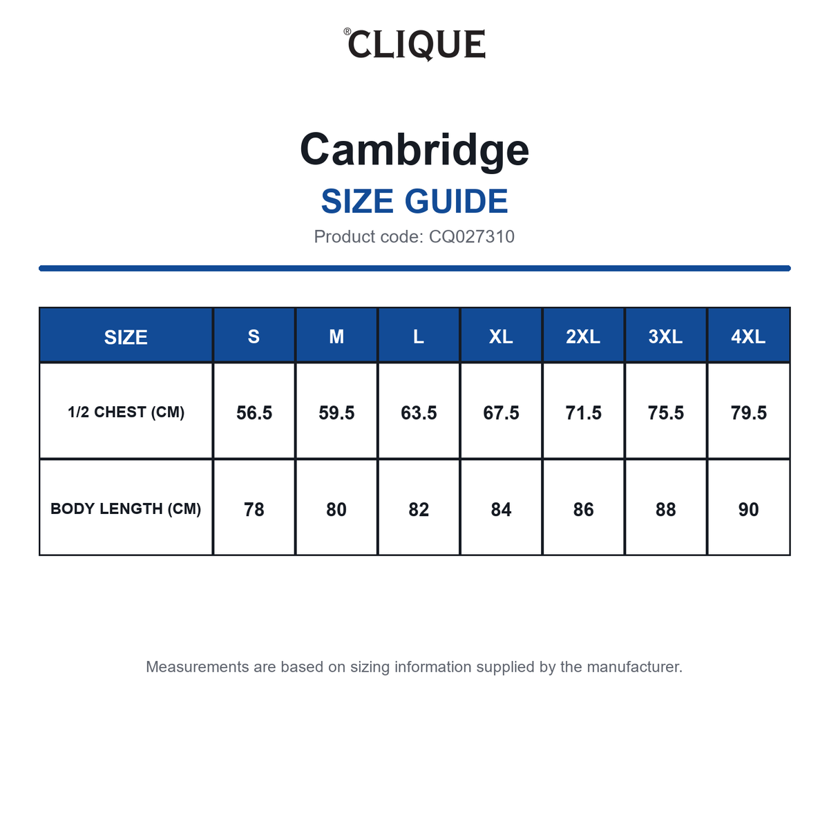 CQ027310 Clique Cambridge size guide (CQ027310)