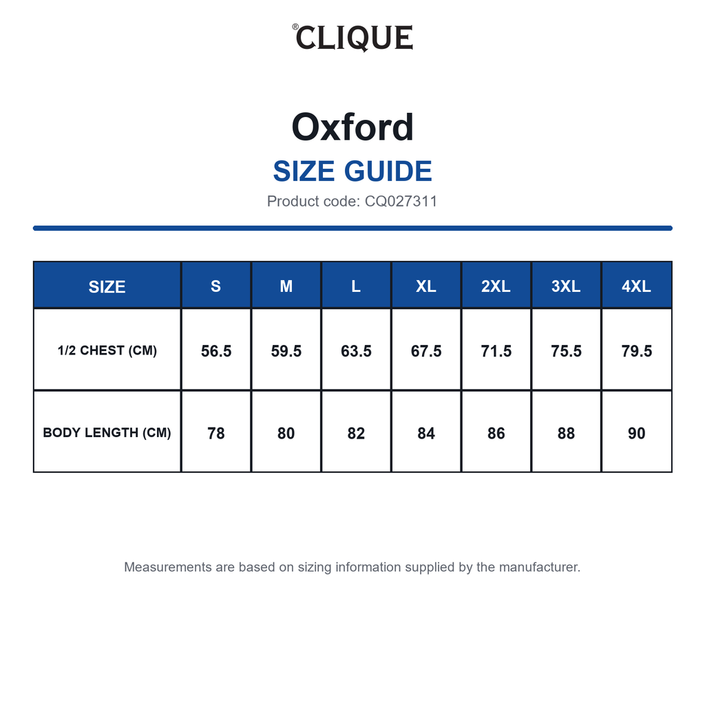 CQ027311 Clique Oxford size guide (CQ027311)