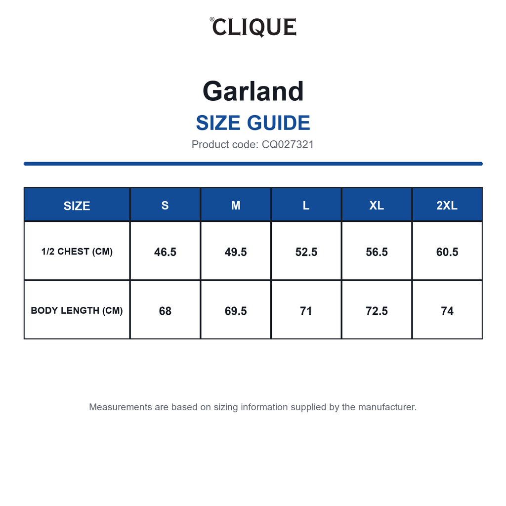 CQ027321 Clique Garland size guide (CQ027321)