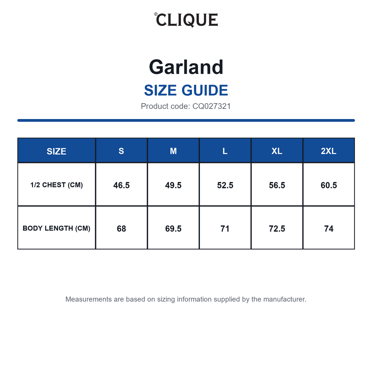 CQ027321 Clique Garland size guide (CQ027321)