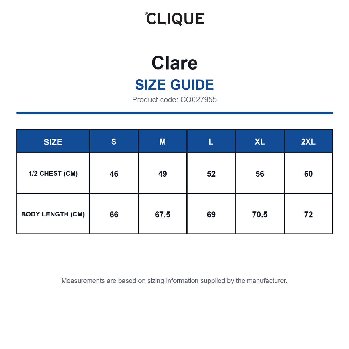CQ027955 Clique Clare size guide (CQ027955)
