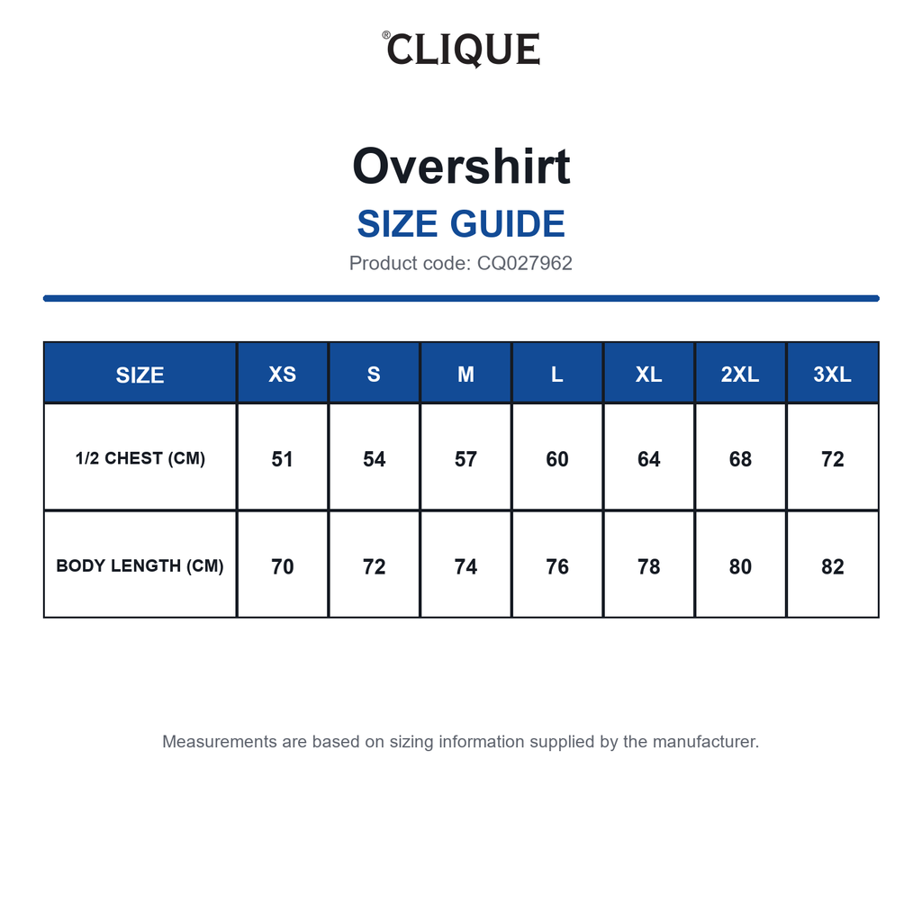 CQ027962 Clique Overshirt size guide (CQ027962)