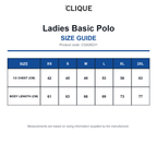 CQ028231 Clique Ladies Basic Polo size guide (CQ028231)