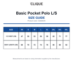CQ028235 Clique Basic Pocket Polo L/S size guide (CQ028235)