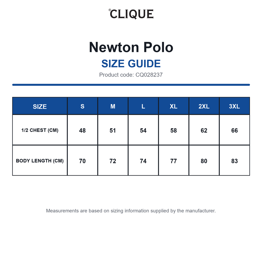 CQ028237 Clique Newton Polo size guide (CQ028237)