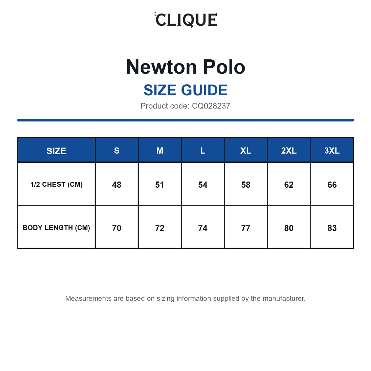 CQ028237 Clique Newton Polo size guide (CQ028237)
