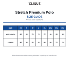 CQ028240 Clique Stretch Premium Polo size guide (CQ028240)