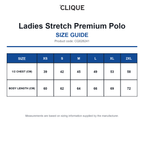 CQ028241 Clique Ladies Stretch Premium Polo size guide (CQ028241)