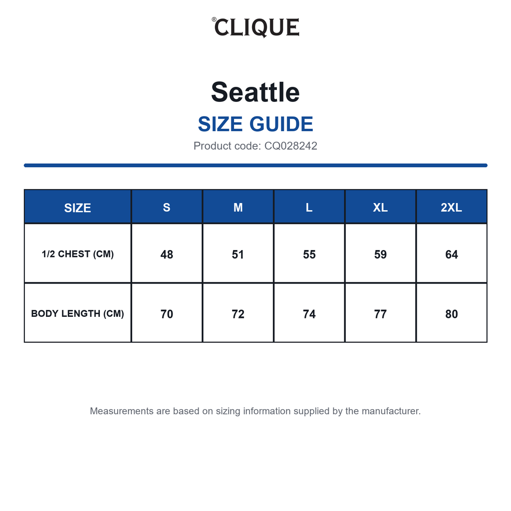 CQ028242 Clique Seattle size guide (CQ028242)