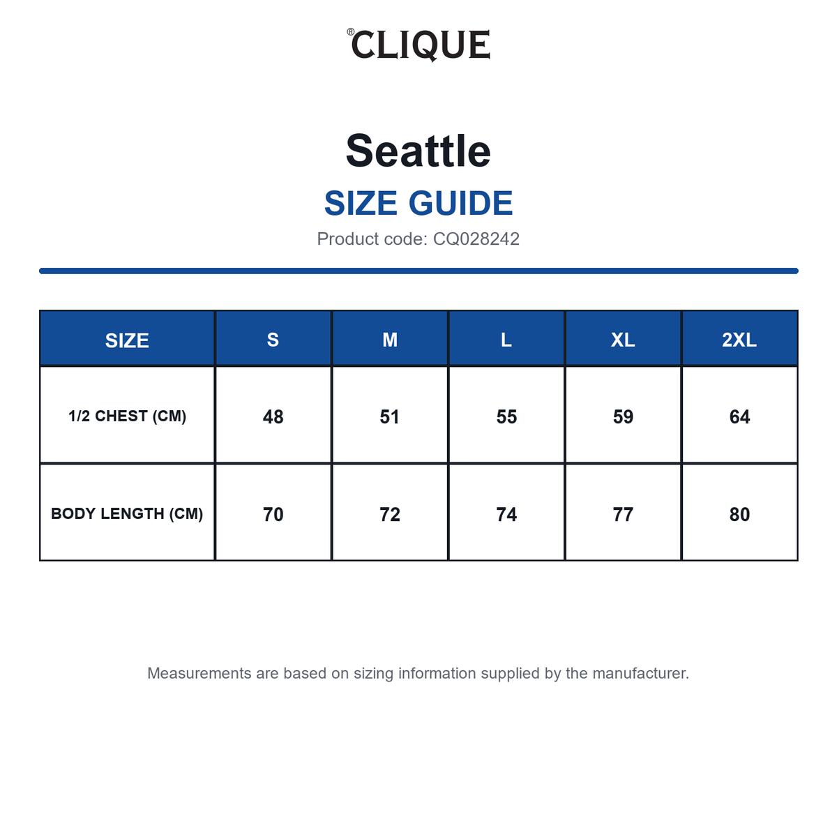 CQ028242 Clique Seattle size guide (CQ028242)