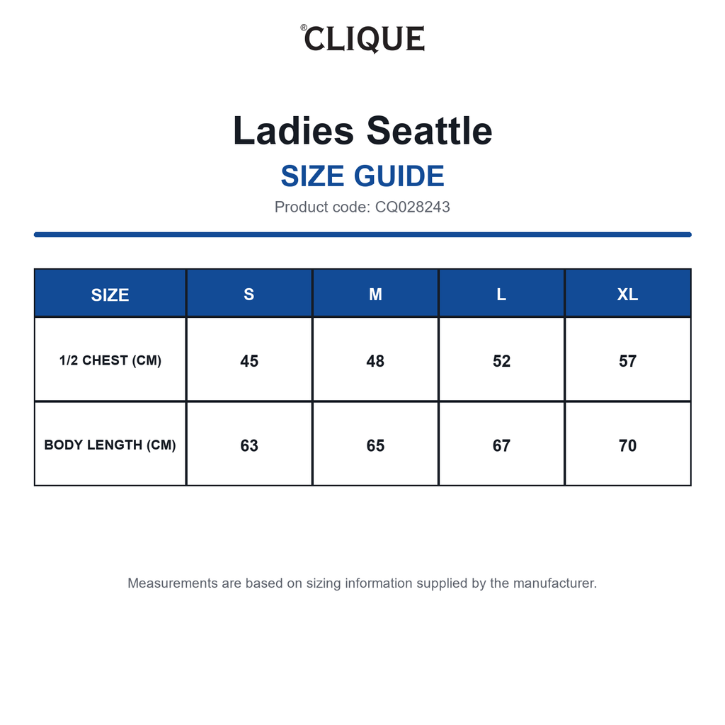 CQ028243 Clique Ladies Seattle size guide (CQ028243)