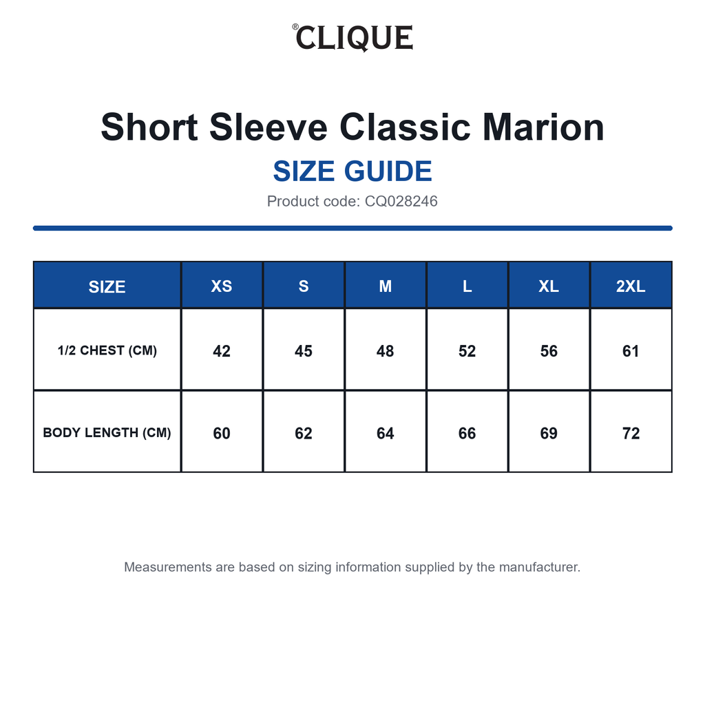 CQ028246 Clique Short Sleeve Classic Marion size guide (CQ028246)