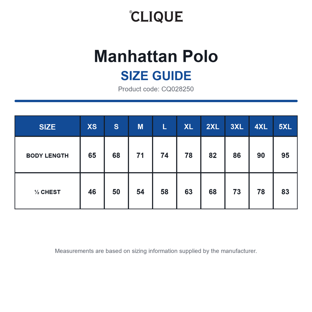 CQ028250 Clique Manhattan Polo size guide (CQ028250)