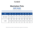 CQ028250 Clique Manhattan Polo size guide (CQ028250)
