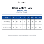 CQ028254 Clique Basic Active Polo size guide (CQ028254)